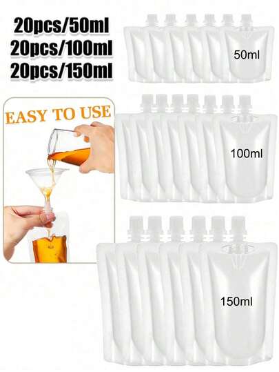 10/20pcs Reusable Concealed Plastic Drinks Bags,Leak-Proof Water Reservoir Pouch,Transparent Plastic Bags,Ideal For Packing Beverages, Soy Milk, Yogurt, Etc., Sealable And Portable For Juice And Cold Drinks During Travel Etc,Reusable Drinks Bag In Concealed Design