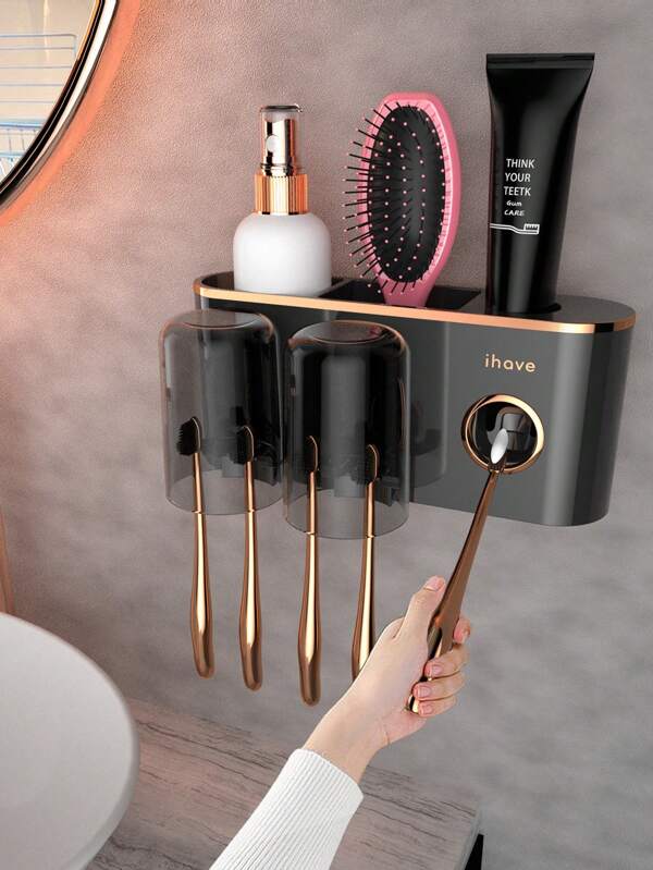 J'ai un porte-brosse à dents, des accessoires de salle de bain avec distributeur de dentifrice, 2 gobelets, un porte-brosse à dents, montage mural, décoration de salle de bain retour à l'école