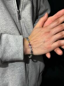 1pc Fashionable Colorful Four-Leaf Clover Copper Zirconia Bracelet For Men, Punk Hip-Hop Men's Bracelet, Suitable For Daily Wear