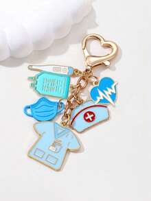 合金护士医生主题吊坠，蓝白钥匙扣，女士装饰吊坠带扣，钥匙扣，国际护士节完美礼物，经典设计，情侣吊坠，适用于包包、钥匙、耳机、手机壳，护士主题，感谢护士