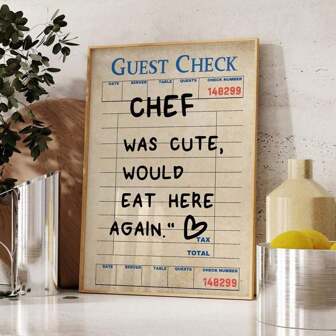 1pc Guest Check Wall Art, Chef Was Cute Would Eat Here Again, This Must Be The Place, Guest Check, Red Chef Art Print, Poster Guest Check,Canvas Wall Decor For Living Room, Bed Room