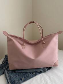 简单时尚健身运动旅行大容量行李袋，适合短途旅行，沙滩包，夏季旅行必需品，度假必备夏季配件，旅行收纳袋，医院包，露营旅行配件，书包，返校背包，大容量，轻便，便携，适合少女、女大学生，非常适合返校、大学、初中、高中，带拉链的时尚手提包