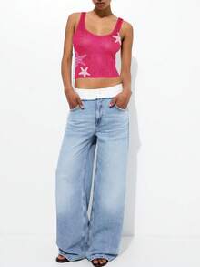 Women Starfish Sequin Tank Top Y2K Knit Glitter Cami Top Star Print Sleeveless Crop Top Going Out Streewear - 粉色 - 查看 5