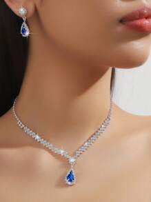 Set de 4/3 pièces pour femmes, collier avec pendentif goutte d'eau minimaliste, boucles d'oreilles, bracelet, ensemble de bijoux, accessoires de robe de mariée, de fête, de cadeau, de port quotidien