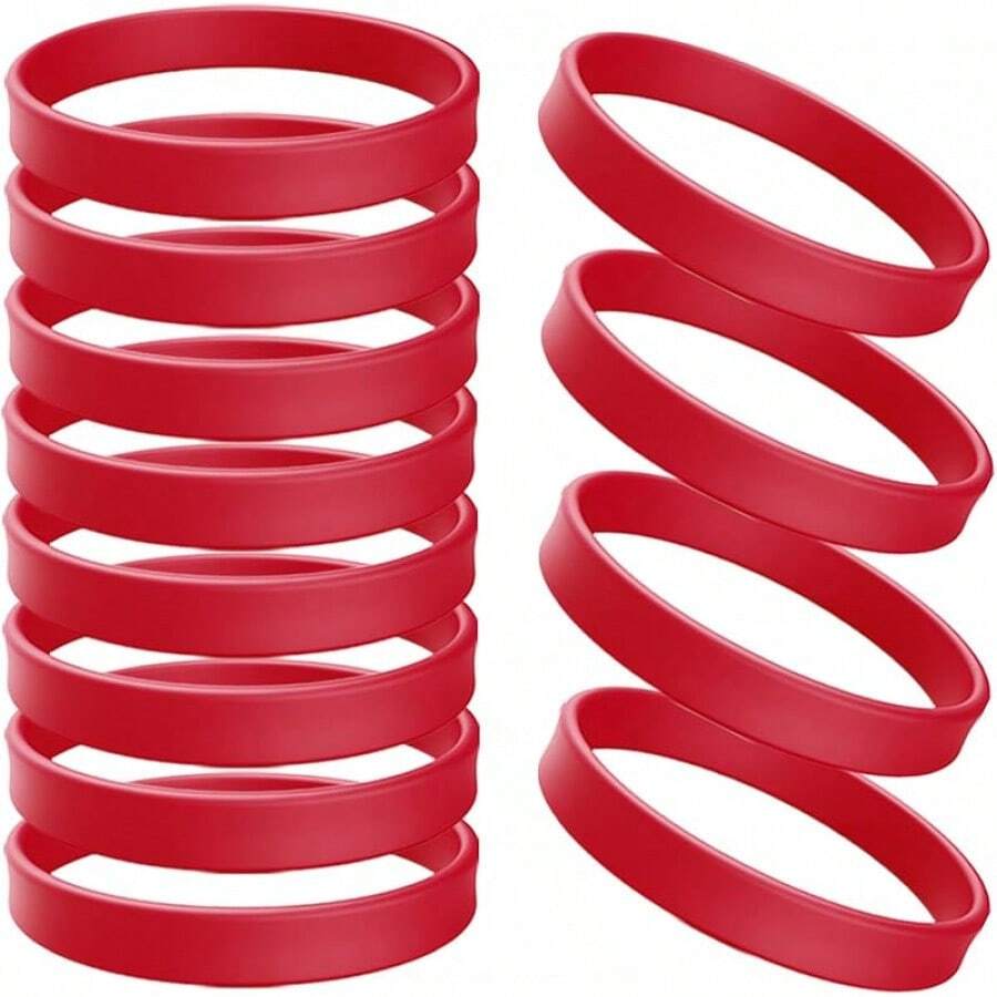 Rubber Bracelets Solid Color Silicone Wristbands Blank Stretch Silicone Wristbands Colorful Rubber Bracelets Women Men Gifts - 紅色 - 查看 1