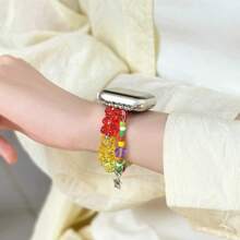 1 pulseira elástica feminina fofa de mini urso com contas em cores doces para , serve em 38 mm/40 mm/41 mm/42 mm/44 mm/45 mm/46 mm/49 mm, compatível com Ultra/SE/Series 10/9/8/7/6/5/4/3/2/1, elegante, versátil para festas, encontros, trabalho, primavera, verão, outono, inverno, ótimo presente para filha, mãe, esposa, amante, aniversário, Ação de Graças, Natal, durável e acessível