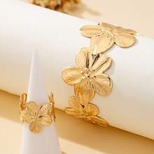 2 件女士复古花卉手链和粗戒指首饰套装，欧美风格，时尚清凉，适合女士日常佩戴、节日、聚会、活动