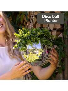 1 pièce Pot de fleurs sphérique en plastique à miroir suspendu en forme de boule à facettes, panier de jardin, pot de fleurs disco