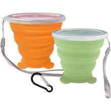 Vaso plegable de silicona pequeño y expansible- Taza de bebida plegable reutilizable con tapa para viajes, camping, senderismo, vacaciones, deportes al aire libre, interiores - Púrpura+Naranja - Ver 9