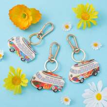 Personalisierter Schlüsselanhänger, Schlüsselkette, Taschendeko mit Friedens-Liebe-Hippie-Bus-Motiv, Schule