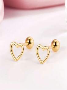 1 Pair Of Hollowed-Out Heart-Shaped Ear Studs With Heart-Shaped Screws