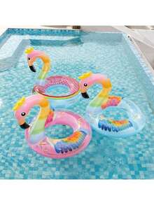 1pc Colorful Flamingo Inflatable Swimming Ring, Thick Flamingo Swim Ring, High-Quality Underarm Float - Multicolor - View 1