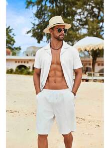 Mens Cotton Linen Shirt Casual Button Down Short Sleeve Shirts Summer Cuban Vacation Beach Shirts With Pocket