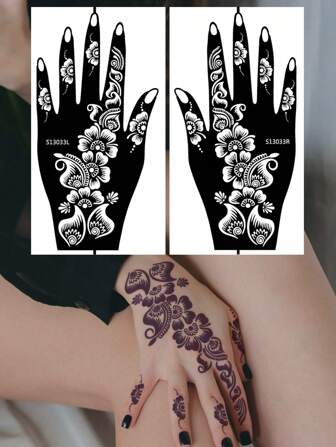 2pcs Floral Design Hollow Temporary Tattoo Stencils For Hands