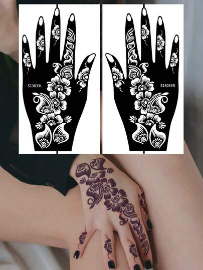 2pcs Floral Design Hollow Temporary Tattoo Stencils For Hands