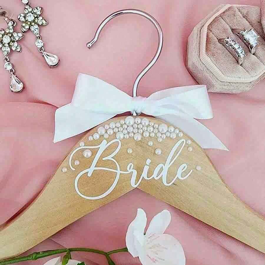 1 件新娘印花珍珠衣架，木制婚礼装饰，新娘派对配件，婚房装饰，新娘和伴娘礼物，人造木材，无需电源