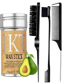 ikt 光滑服帖背头造型套装，包含发蜡、边缘梳、尖尾梳、猪鬃刷和发髻器，助您打造光滑服帖的发型 - 黑色 - 查看 12