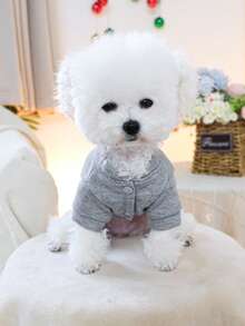 1pc Pet Clothes, Dog/Cat Outfit, Linen Gray Zip-Up Hoodie, "Daddy's Good Friend" - Grey - View 6
