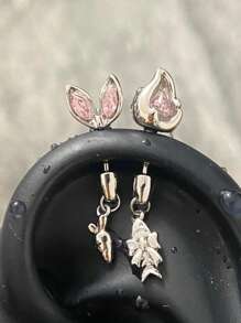 1 Pendiente de diamante rosa, pendiente colgante de conejo, zanahoria, gato y pez, pendiente de diamante de moda y temperamento femenino