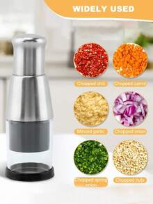 Picadora de ajo manual, trituradora de ajo, picadora de alimentos portátil, rebanadora de verduras, trituradora de acero inoxidable, accesorios de cocina para el hogar, color plateado - Plateado - Ver 2