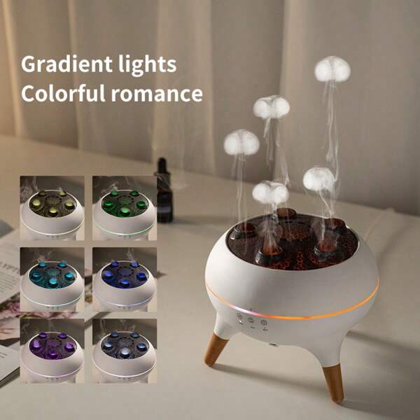 Humidificateur de méduses dynamique, diffuseur d'huiles essentielles de 250 ml, 7 couleurs LED, 2 modes de brume de feu sans eau avec arrêt automatique, diffuseur d'aromathérapie avec télécommande pour la décoration de la maison, la chambre, le bureau, le yoga, les cadeaux, 2 réglages de minuterie pour le diffuseur d'aromathérapie