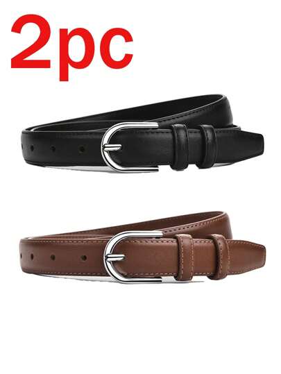 2/1pc 2025 New Belt Women's Casual Versatile High-End Sense Matching Trousers Jeans Belt Silver Buckle Pocket Fall, Autumn, Halloween