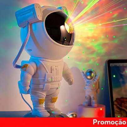 Luminária Projetor Astronauta Galáxia - Luz Noturna Infantil com Estrelas e Nebulosa