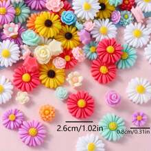 100 piezas Accesorios mixtos de flores de margarita y rosa de resina, cuentas decorativas para hacer adornos de cabello, estuches de teléfono y materiales para manualidades DIY