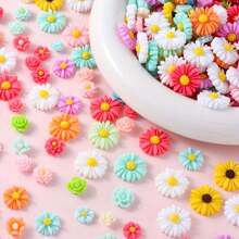 100 piezas Accesorios mixtos de flores de margarita y rosa de resina, cuentas decorativas para hacer adornos de cabello, estuches de teléfono y materiales para manualidades DIY