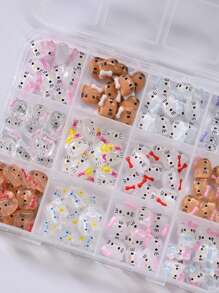 Sanrio 12Grids Resin Hello Kitty Nails Charm,120Pcs Assorted Cute Cartoon 3D Translucent Nail Art Charms,Brown Color Sparkle Clear Kitty Head Nail Decoration Y2K Manicure Parts Accessories