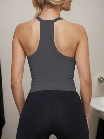 1pc Solid Color Ribbed Slim Fit Casual Camisole