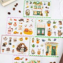12 Sheets/Book Sticker Book Coffee Party Series Coffee Scenery PET Sticker Book, Scrapbook Supplies, Notebook Accessories, Decorative Notebooks, Photo Frames, Phone Cases, Water Cups, Junk Magazines, Pencil Cases, DIY Personalized Stickers, School Supplies, Back To School