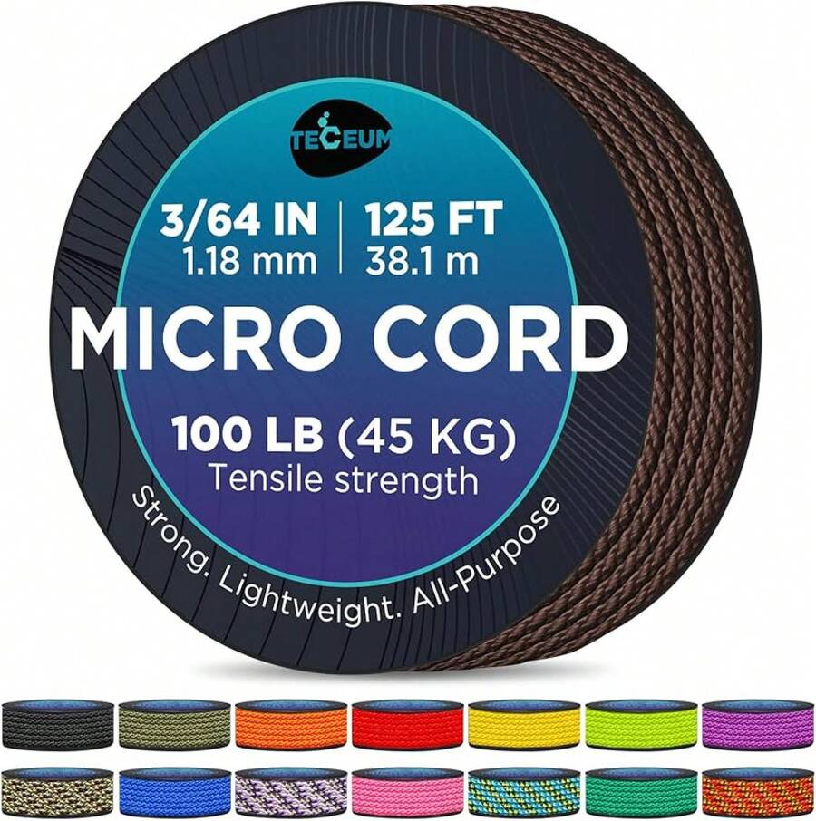 TECEUM Micro Paracord – 118 Mm X 125 Ft – Micro Utility Cord – Thin Braided Paracord Rope – Best Crafting, Projects, Fishing, Camping – Wind Chime – Survival Strong String - 巧克力 - 查看 1