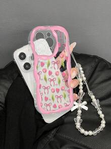 1 件时尚亮面草莓和郁金香印花加厚防摔手机壳，带挂绳，适用于 iPhone16PROMAX/15/14/13/12/11/Xsmax、GalaxyA06/A16/A26/A36/A54/A55/A56/S23/S24/S25ultra