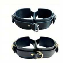 1pc BDSM Leather Handcuffs - Black, Adjustable With Metal Buckles, Perfect For Couple Play, BDSM Gear|Playful Design|Adjustable Cuffs SM Product