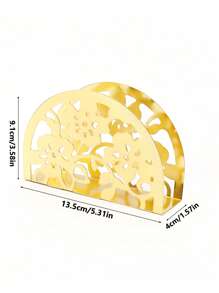 1pc Gold Hollow Semicircle/Semicircular Flower Napkin Holder, Decorative Tissue Paper Dispenser, Metal Napkin Rack For Home Use