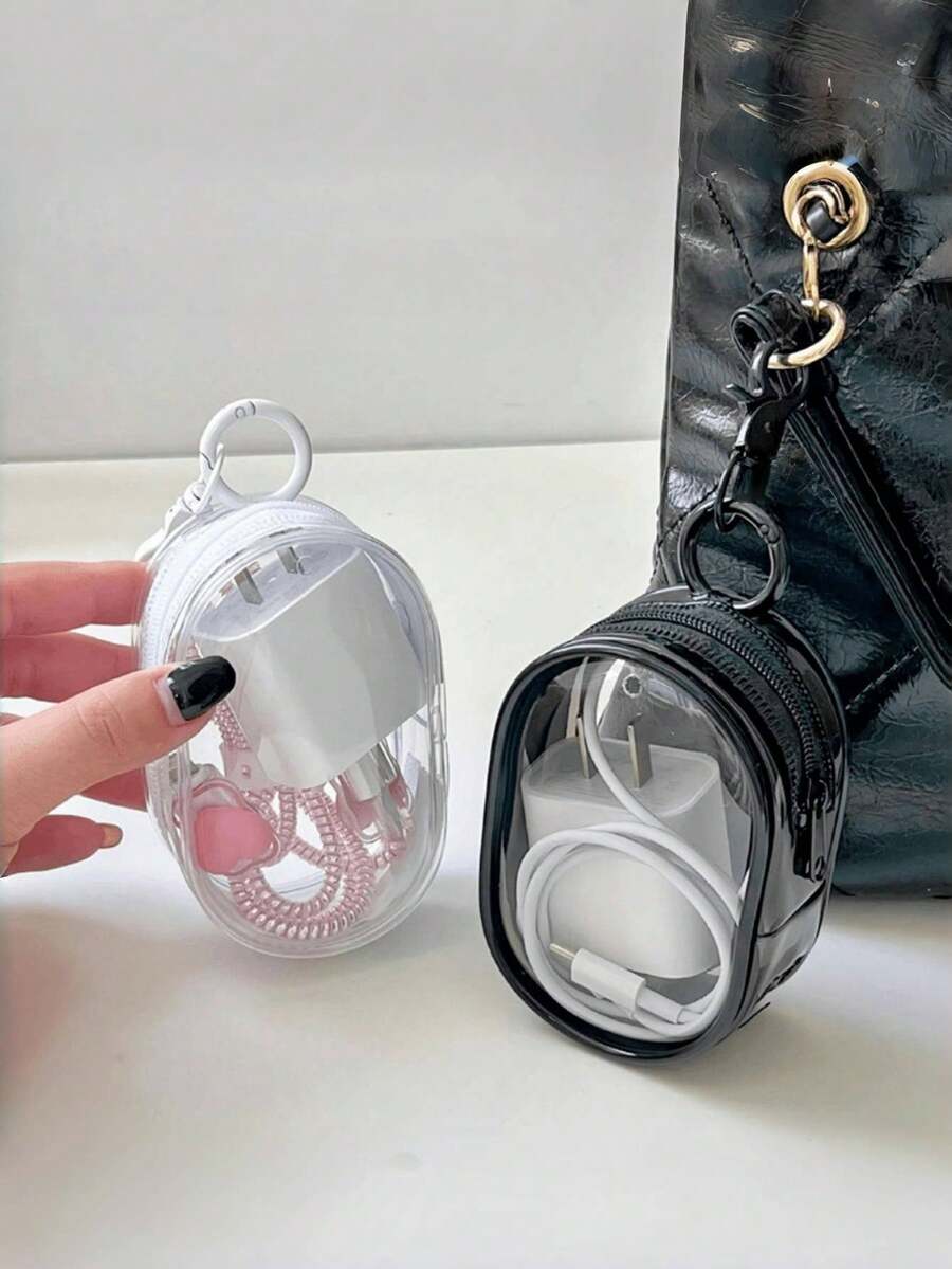 新款时尚便携式迷你透明防水拉链收纳袋，可存放耳机、充电器、数据线、口红、香水、钥匙、手链、化妆品等物品，多功能悬挂收纳袋，旅行、商务旅行、度假、返校、徒步旅行必备 - 彩色 - 查看 1