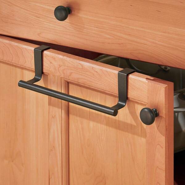 1 pièce Porte-serviette, Porte-serviette de rangement pour cuisine et salle de bain, Porte-serviette à suspendre sur porte, Accessoire de cuisine, Rangement domestique, Support de torchon sans perçage fixé sur placard, Porte-serviette à barre unique (noir/argent)