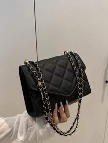 2025 Women Fashion Commute New Shoulder Bag Crossbody Bag Rhombic Chain Handbag Tote - Black - View 3