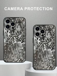 Mirror Disco Ball Pattern Straight Edge Black Matte Phone Case, Four-Corner Anti-Drop Camera Enhanced Protection, Prevent Wear And Tear, Comfortable Feel, Protective Buttons, Breathable Heat Dissipation, Dustproof, For Men And Women For IPhone X/11/12/13/14/15/16 Plus Promax Pro Series. - 黑色 - 查看 5