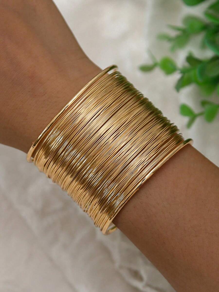 1pc New Style Street-Fashion Punk Party Accessory Multi-Layer Hollow Wire C-Shape Bracelet