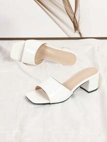 2025 时尚优雅女士白色高跟鞋，夏季时尚女士优雅高跟凉鞋，易穿脱粗跟方头穆勒鞋，亮面白色女鞋 - 白色 - 查看 5