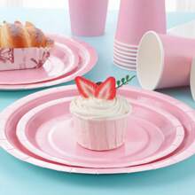 Light Pink Disposable Plates & Napkins, Light Pink Plates And Napkins Party Supplies, Fits 24 Guests, Disposable Paper Plates Party Tableware Suitable For Birthday, Wedding, Party, Family Picnic