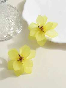 2 件时尚夸张亚克力花瓣夹式耳环花卉耳环女士，优雅休闲 - clip - 查看 6