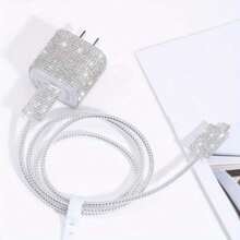 5pcs/Set Phone Data Cable Protection Kit, Shiny Rhinestone-Decor Cable Winder & Organizer To Prevent Breaking, Charging Adaptor Protector, Great Gift For Friends Cable Protector, Charger Accessories, Phone Accessories