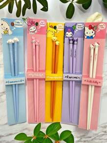 Sanrio 1 pièce Série Sanrio de baguettes amusantes, baguettes de dessin animé Hello chat, Mélodie, Kuromi, matériaux, baguettes antidérapantes et anti-moisissure, ustensiles de dîner et de fête portables