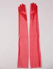 Women's Wedding Bridal Mesh Tulle Gloves Long Opera Costume Party Gloves 27" Elbow Length Sheer Gloves - Red - View 3