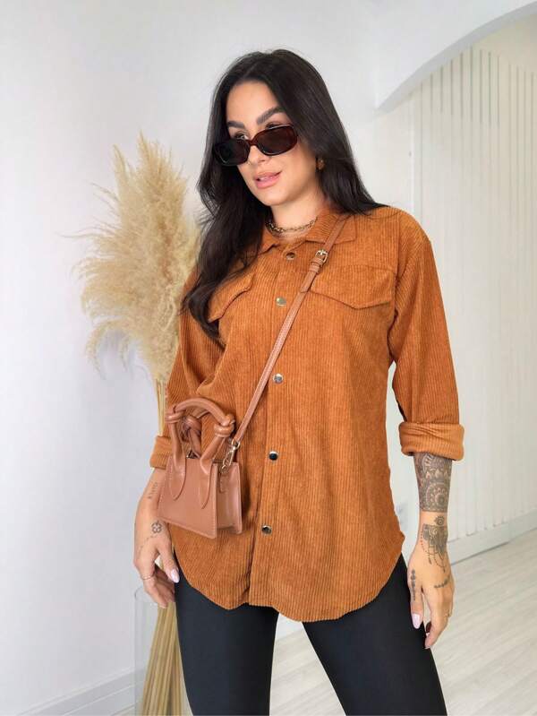 Camisa Cotelê Manga Longa Camisão Jaqueta Veludo Botões