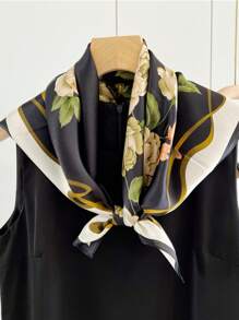 1pc Elegant Flower Pattern Printed Square Scarf Fashionable Women's Bandana Suitable For Casual Fashion Street Outing Square Scarf Shawl