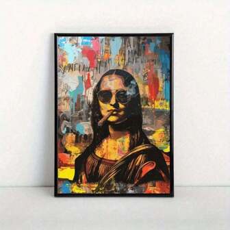 Art Deco Modern Mona Lisa Canvas Print, Fashion Theme Retro Portrait Wall Art, Frameless Ink Artwork, Indoor Hanging Decor Poster For Living Room, Bedroom, Home Office - Basquiat-Inspired Watercolor Design